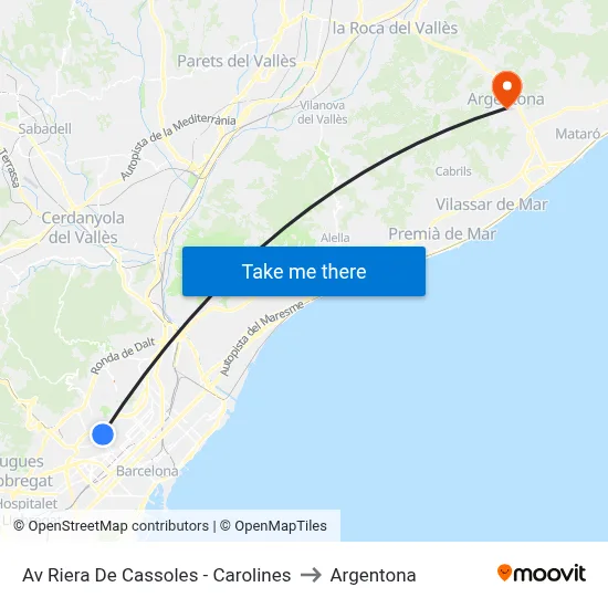 Av Riera De Cassoles - Carolines to Argentona map