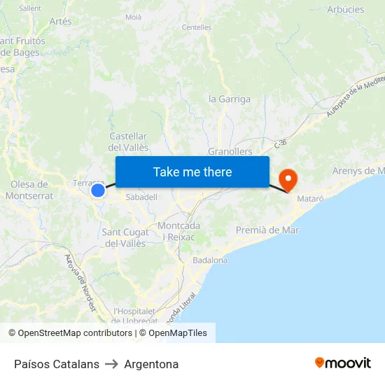 Paísos Catalans to Argentona map
