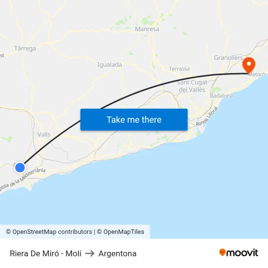 Riera De Miró - Molí to Argentona map