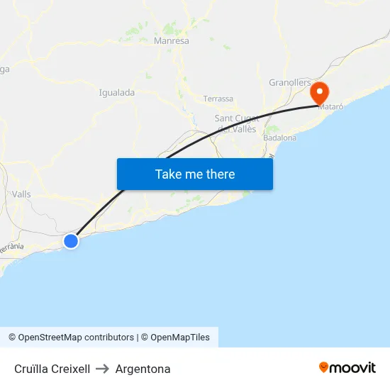 Cruïlla Creixell to Argentona map