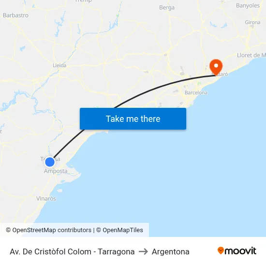 Av. De Cristòfol Colom - Tarragona to Argentona map