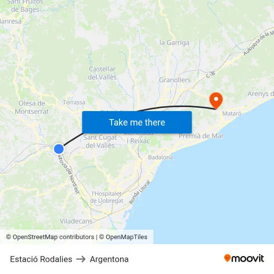 Estació Rodalies to Argentona map