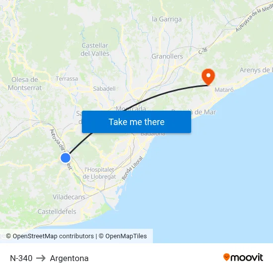 N-340 to Argentona map