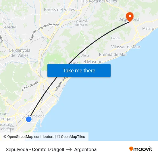 Sepúlveda - Comte D'Urgell to Argentona map