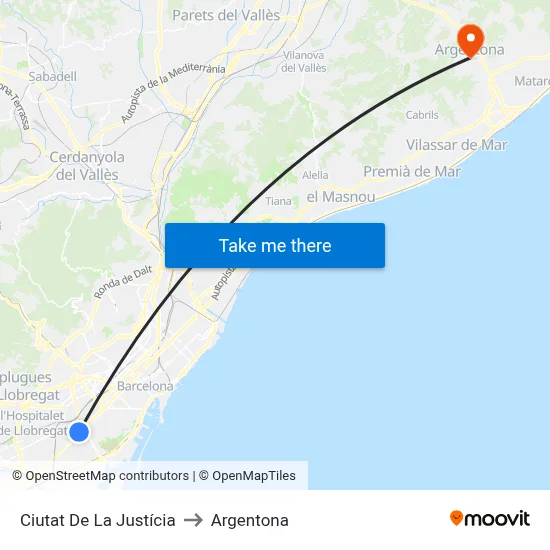 Ciutat De La Justícia to Argentona map