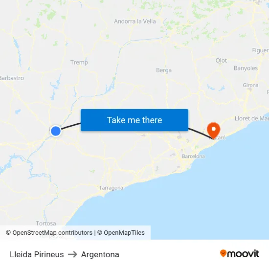 Lleida Pirineus to Argentona map