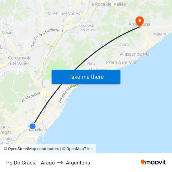 Pg De Gràcia - Aragó to Argentona map