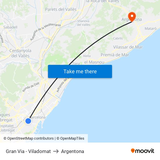 Gran Via - Viladomat to Argentona map