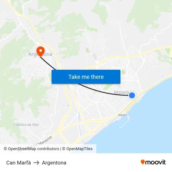 Can Marfà to Argentona map
