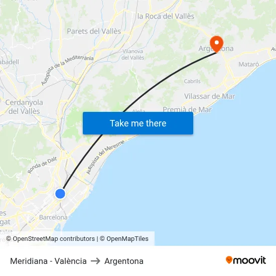 Meridiana - València to Argentona map