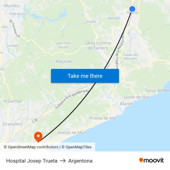 Hospital Josep Trueta to Argentona map