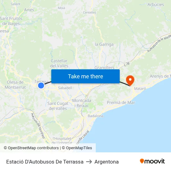 Estació D'Autobusos De Terrassa to Argentona map
