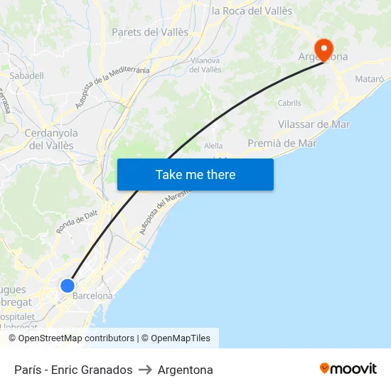 París - Enric Granados to Argentona map