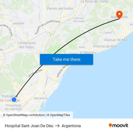 Hospital Sant Joan De Déu to Argentona map