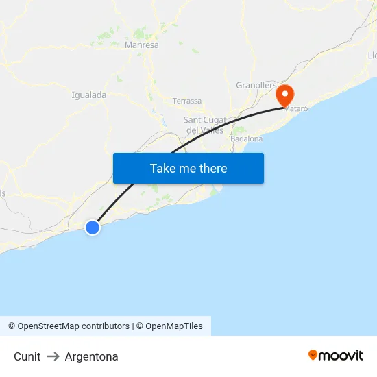 Cunit to Argentona map