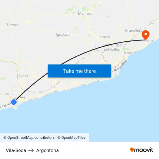 Vila-Seca to Argentona map