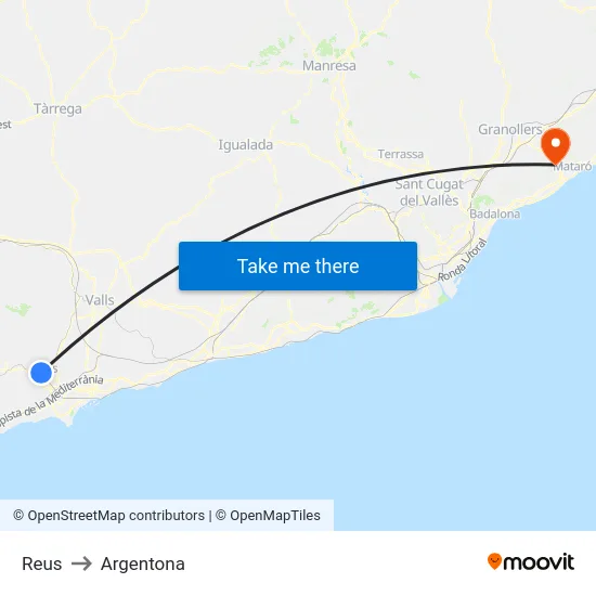 Reus to Argentona map