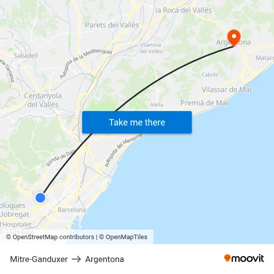 Mitre-Ganduxer to Argentona map