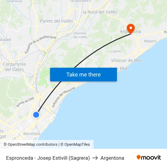 Espronceda - Josep Estivill (Sagrera) to Argentona map