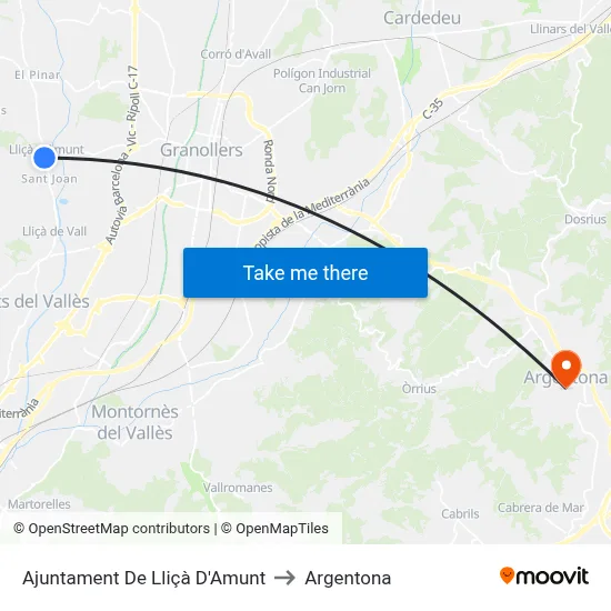 Ajuntament De Lliçà D'Amunt to Argentona map