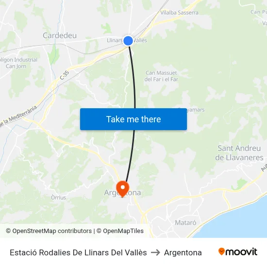 Estació Rodalies De Llinars Del Vallès to Argentona map