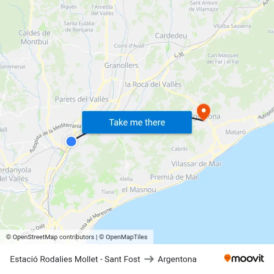 Estació Rodalies Mollet - Sant Fost to Argentona map
