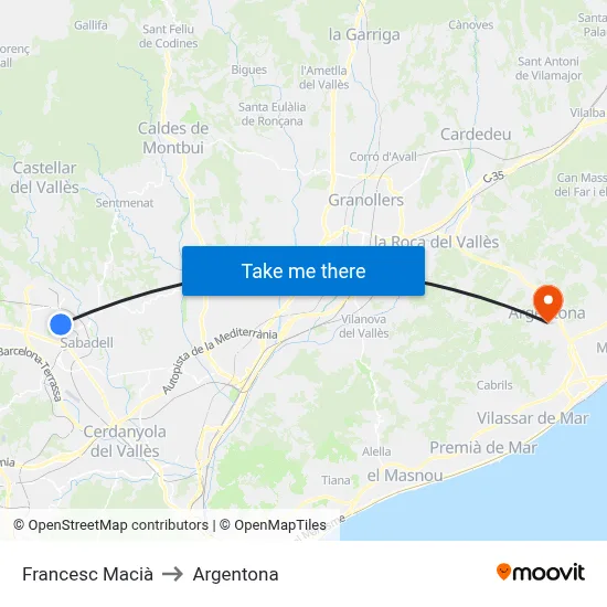 Francesc Macià to Argentona map