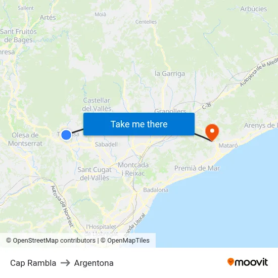 Cap Rambla to Argentona map
