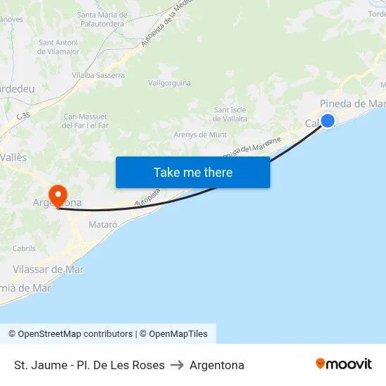 St. Jaume - Pl. De Les Roses to Argentona map