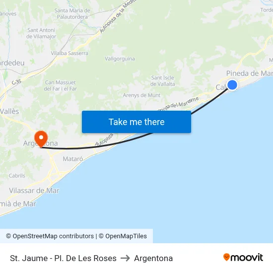 St. Jaume - Pl. De Les Roses to Argentona map