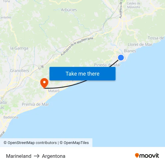 Marineland to Argentona map