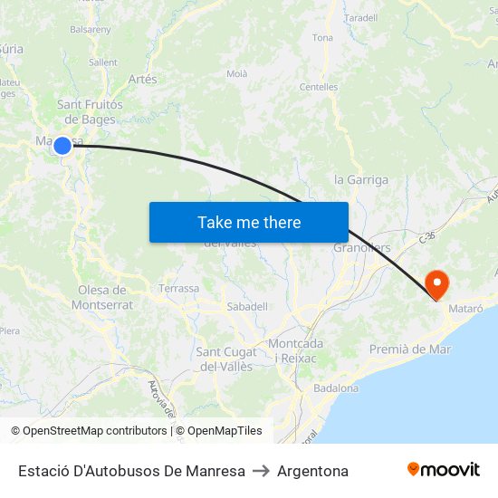 Estació D'Autobusos De Manresa to Argentona map