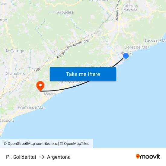 Pl. Solidaritat to Argentona map