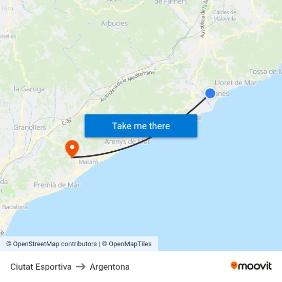 Ciutat Esportiva to Argentona map