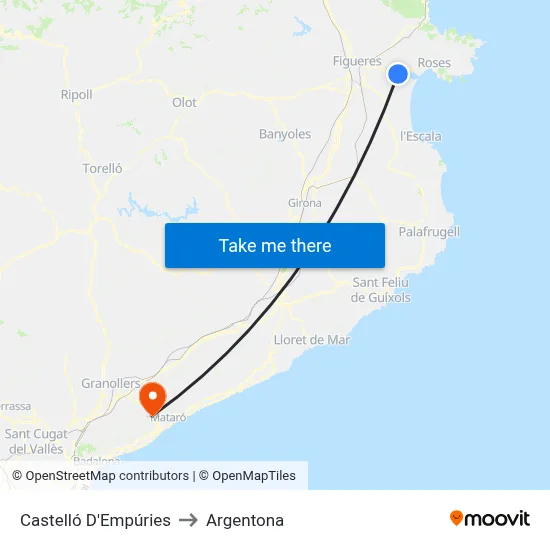 Castelló D'Empúries to Argentona map
