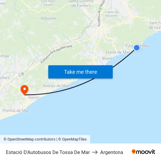 Estació D'Autobusos De Tossa De Mar to Argentona map