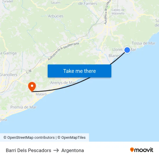 Barri Dels Pescadors to Argentona map