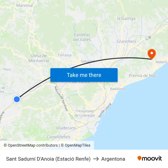 Sant Sadurní D'Anoia (Estació Renfe) to Argentona map