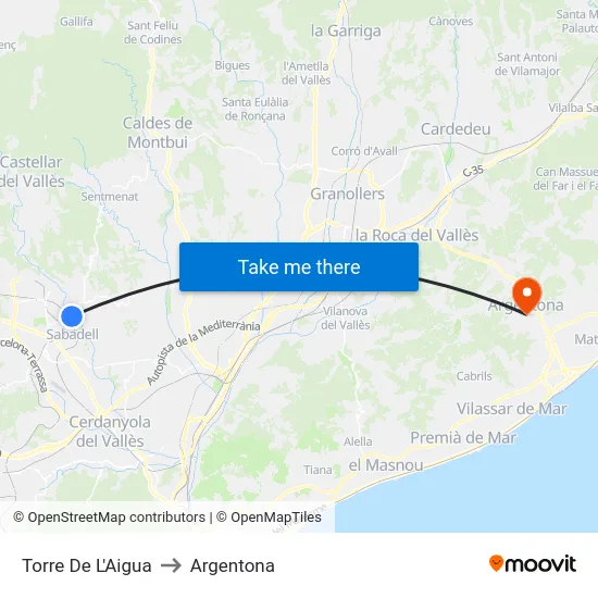 Torre De L'Aigua to Argentona map