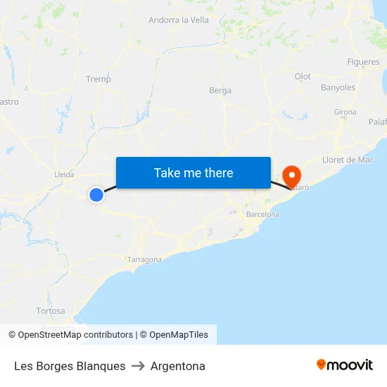 Les Borges Blanques to Argentona map
