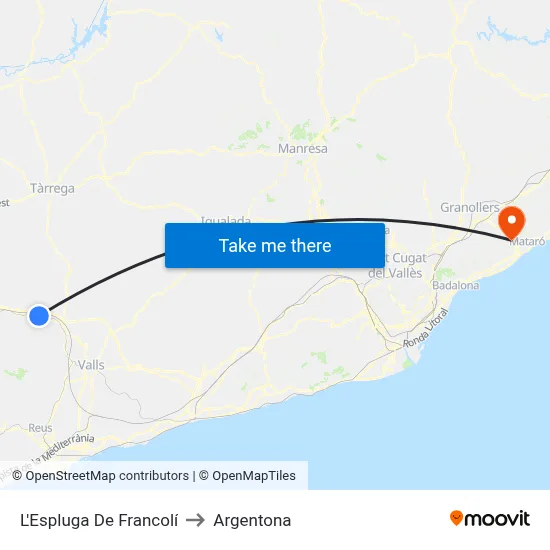 L'Espluga De Francolí to Argentona map