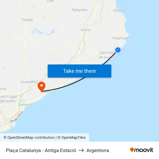 Plaça Catalunya - Antiga Estació to Argentona map