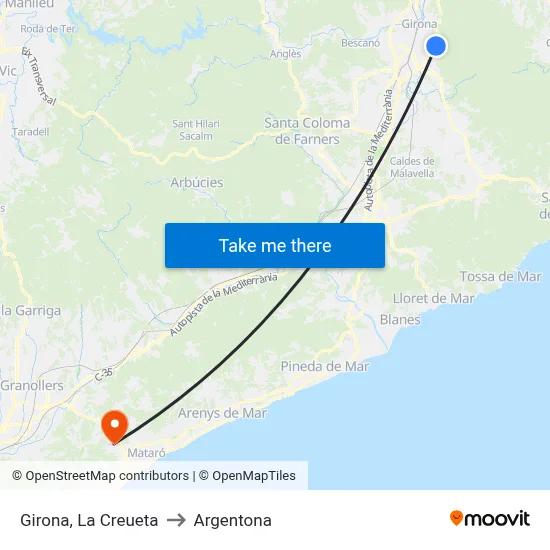Girona, La Creueta to Argentona map