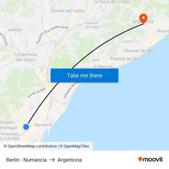 Berlín - Numància to Argentona map