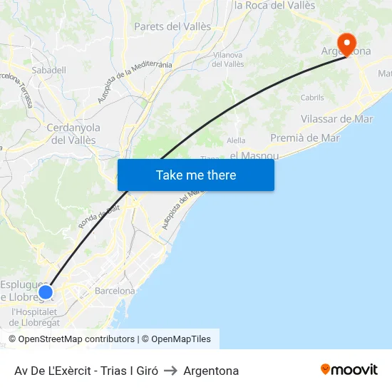 Av De L'Exèrcit - Trias I Giró to Argentona map