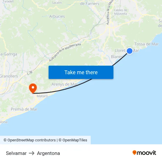 Selvamar to Argentona map