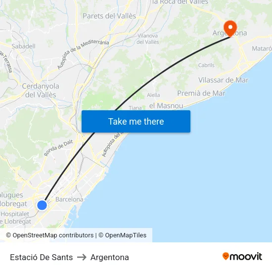 Estació De Sants to Argentona map