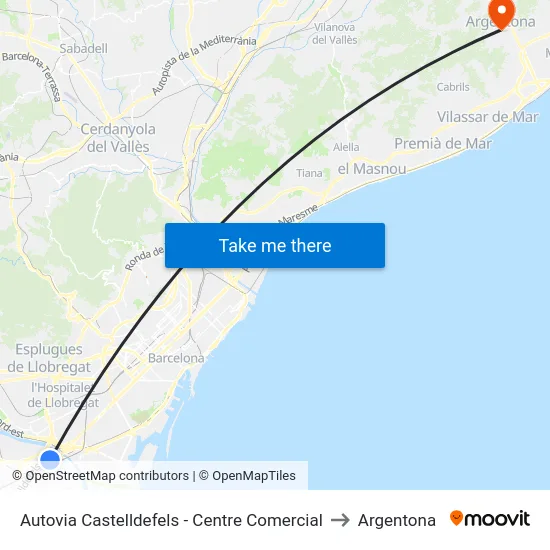 Autovia Castelldefels - Centre Comercial to Argentona map