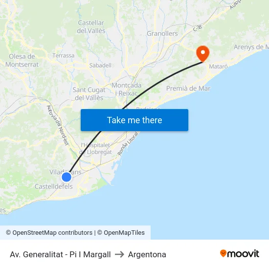 Av. Generalitat - Pi I Margall to Argentona map