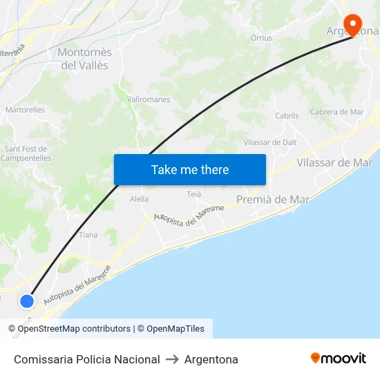 Comissaria Policia Nacional to Argentona map
